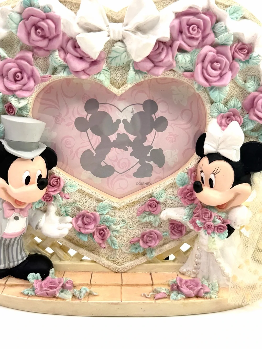 Disney Pink White Mickey Minnie Mouse Vintage 90s Wedding Heart Picture Frame